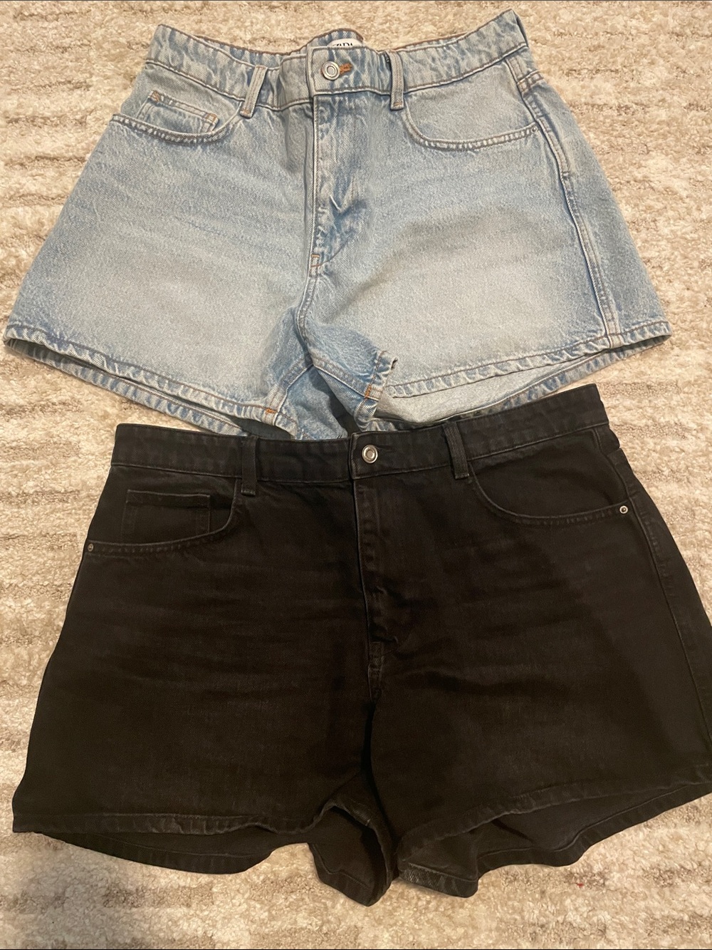 Zara Two-Pack Denim Shorts in Light Blue and Black